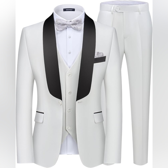 Mage Suits & Blazers Elegant White And Black Mens Suit Size Medium — free download